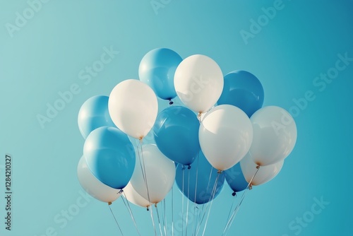 Bunch of Blue and White Balloons Floating Against a Clear Sky