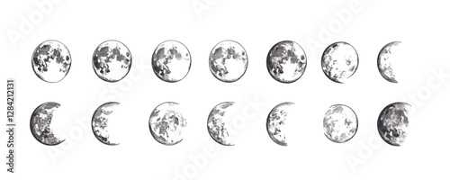 Lunar phases vector icons set in linear style.