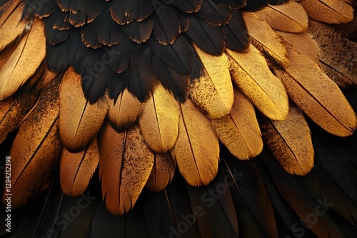 Dramatic Layered Eagle Feathers with Defined Edges and Shimmering Golden Hues