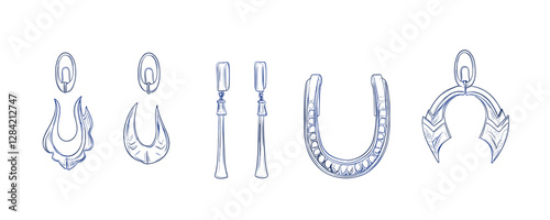 Linear jewelry icons set - flat style vector with earrings and pendants.