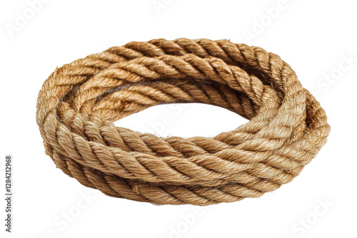 Natural fiber rope coiled on a white background