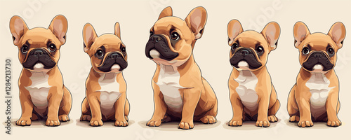Flat, cute french bulldog icons set in vector style.