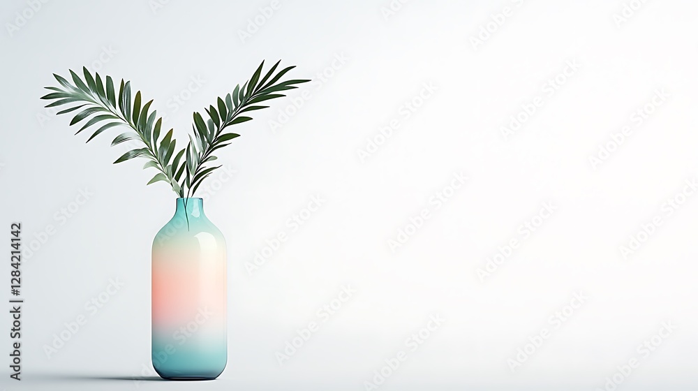 Pastel Ombre Vase with Palm Fronds: A Minimalist Still Life AI Generated Pastel Ombre Vase with Palm Fronds: A Minimalist Still Life AI Generated