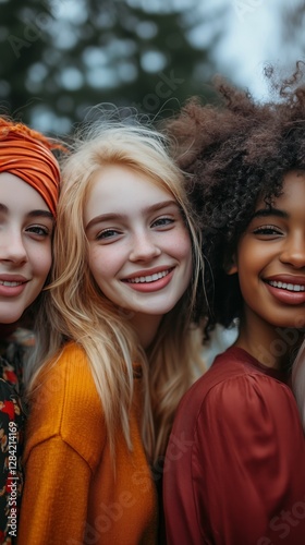 Friends Enjoy a Sunny Day Outdoors Smiling and Laughing Together at a Garden ...
