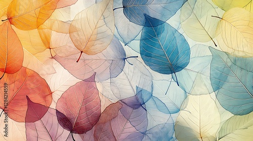 Vibrant Autumn Leaves: A Digital Painting of Translucent Foliage AI Generated