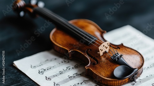Violin resting on sheet music
