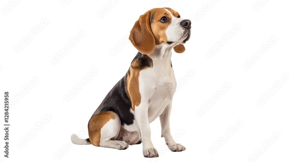 Beagle poised against white backdrop Beagle poised against white backdrop