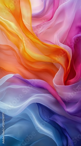 Colorful Abstract Fabric Waves Blending Together in Vibrant Hues at Twilight