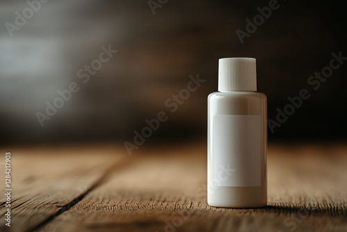 White Bottle on Wooden Surface in a Dimly Lit Room Creating a Cozy Atmosphere