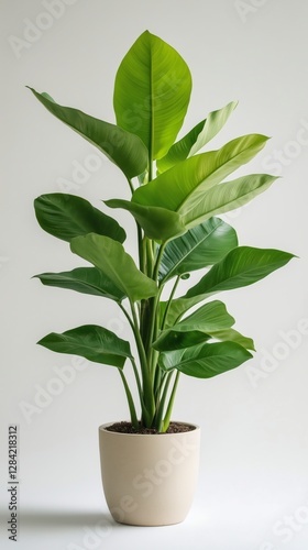 Large Green Indoor Plant in Stylish Ceramic Pot on Light Background