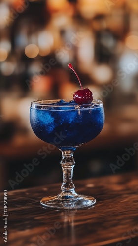 Refreshing Blue Cocktail With Cherry Garnish Served in an Elegant Glass at a ...