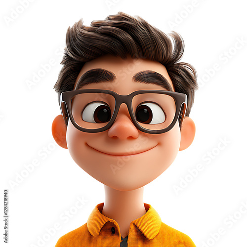Smiling 3D Animated Character with Glasses PNG Against Transparent Background for Cartoons, Digital Marketing, or Fun Illustrations
