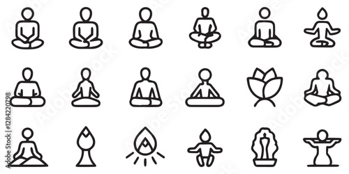 Yoga, meditation, and mind relax editable stroke outline icons