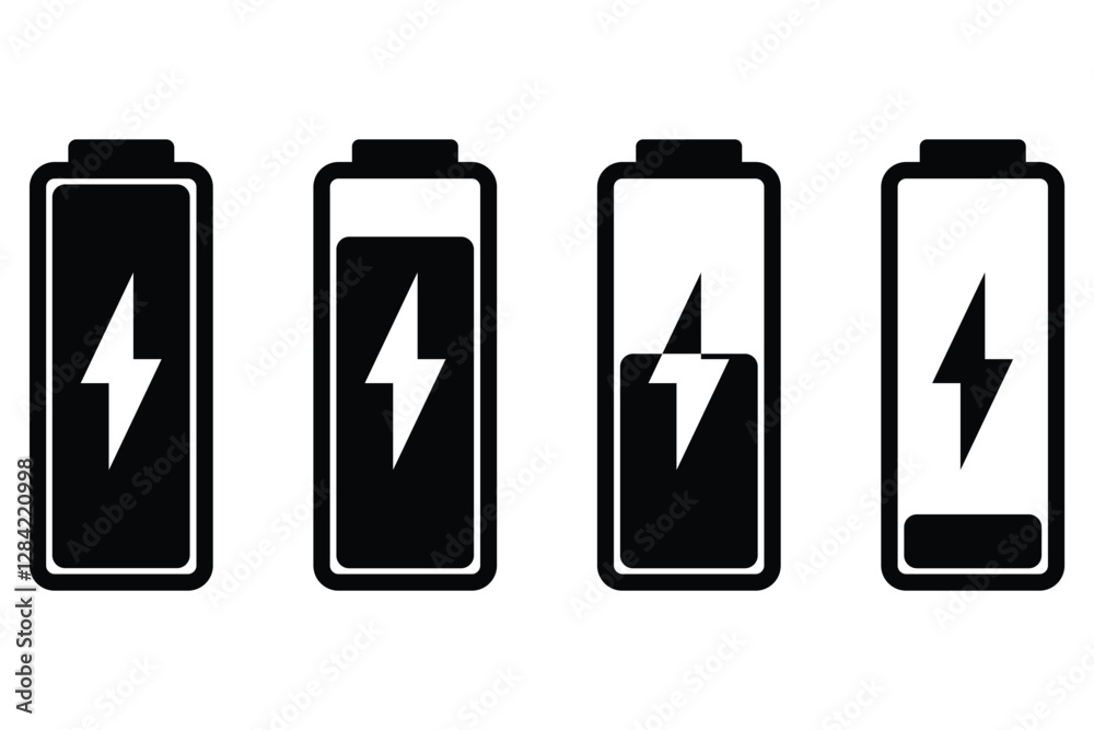 Battery icon set. battery charge level. battery Charging icon. eps 888 Battery icon set. battery charge level. battery Charging icon. eps 888