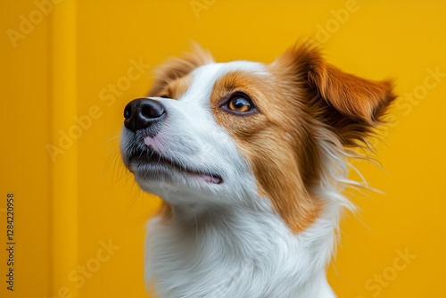 Happy Dog With Bright Fur Against Yellow Background