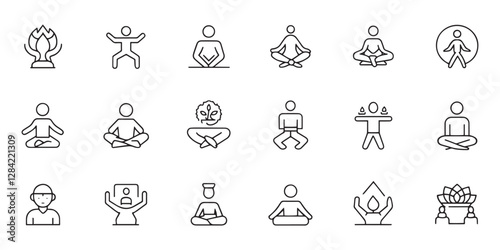 Yoga, meditation, and mind relax editable stroke outline icons