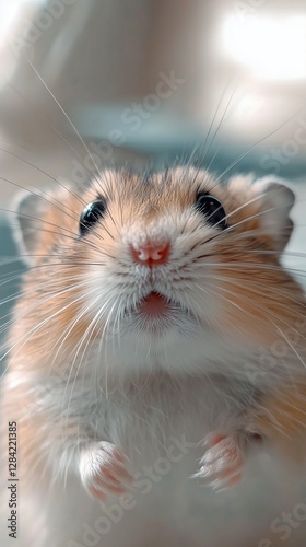 Small and Curious Hamster Looking Directly at the Camera With Bright Eyes and...