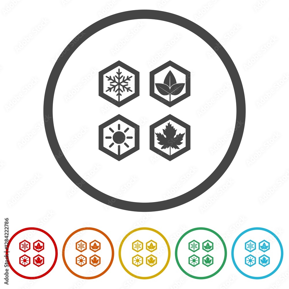 Fototapeta premium Four seasons icon. Set icons in color circle buttons