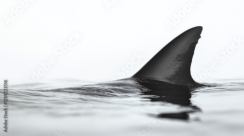 Dorsal shark fin over the water surface isolated on a white background. photo