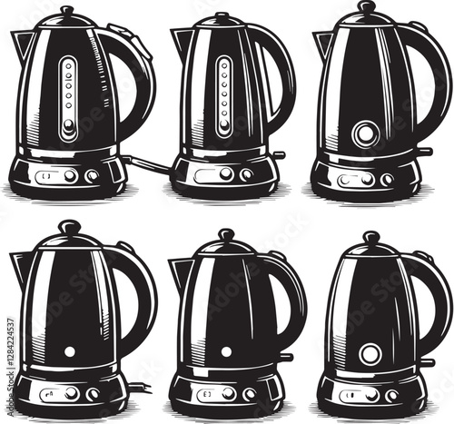 Black Color Electric kettle Silhouette Vector Illustration design, Solid White Background