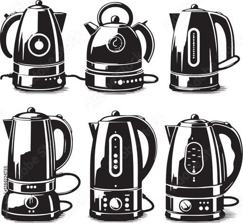 Black Color Electric kettle Silhouette Vector Illustration design, Solid White Background
