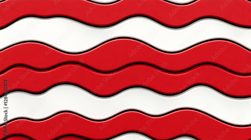 Fototapeta premium Red and White Wavy Abstract Digital Illustration AI Generated