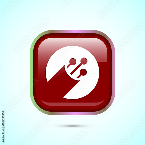 Fiber optic cable icon design illustration. Electric wire sign, digital internet, Red color square button design