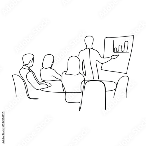 Business Meeting Presentation OneLine Drawing, Strategy, Team, Data, Growth