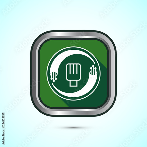 Fiber optic cable icon design illustration. Electric wire sign, digital internet, Green color shadow button design