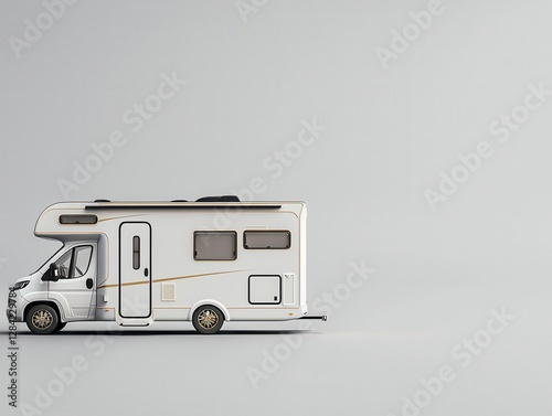 Elegant RV with gold accents and minimalist design, isolated, sophisticated travel