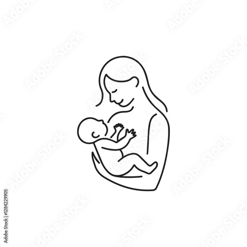 Mother Breastfeeding to baby outline artwork