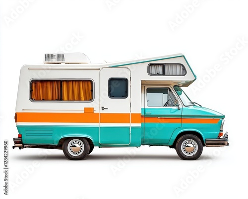 Vintagestyle luxury campervan with modern upgrades, isolated, retro luxury travel
