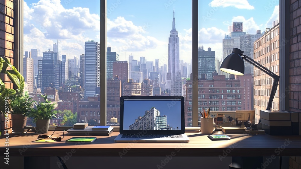 Fototapeta premium Open Office Workspace with Natural Lighting and Clean Design