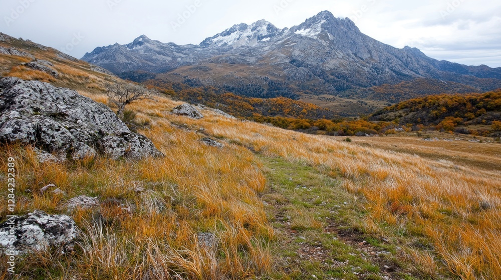 Autumn mountain meadow path Autumn mountain meadow path