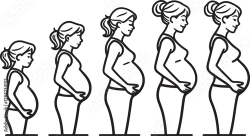 Pregnancy line art icons set. Editable stroke outline vector illustration isolated on a white background.
