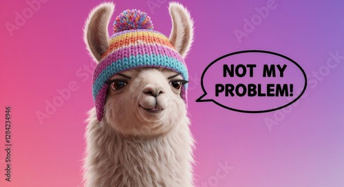  Smug Llama with Not My Problem Against Pink and Purple Gradient Background
