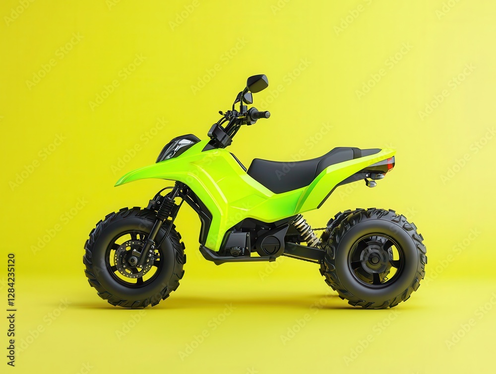 Neon green quad bike with aggressive design, isolated, attentiongrabbing style Neon green quad bike with aggressive design, isolated, attentiongrabbing style