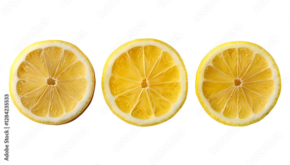 Three Circular Lemon Slice on a Transparent Background Three Circular Lemon Slice on a Transparent Background