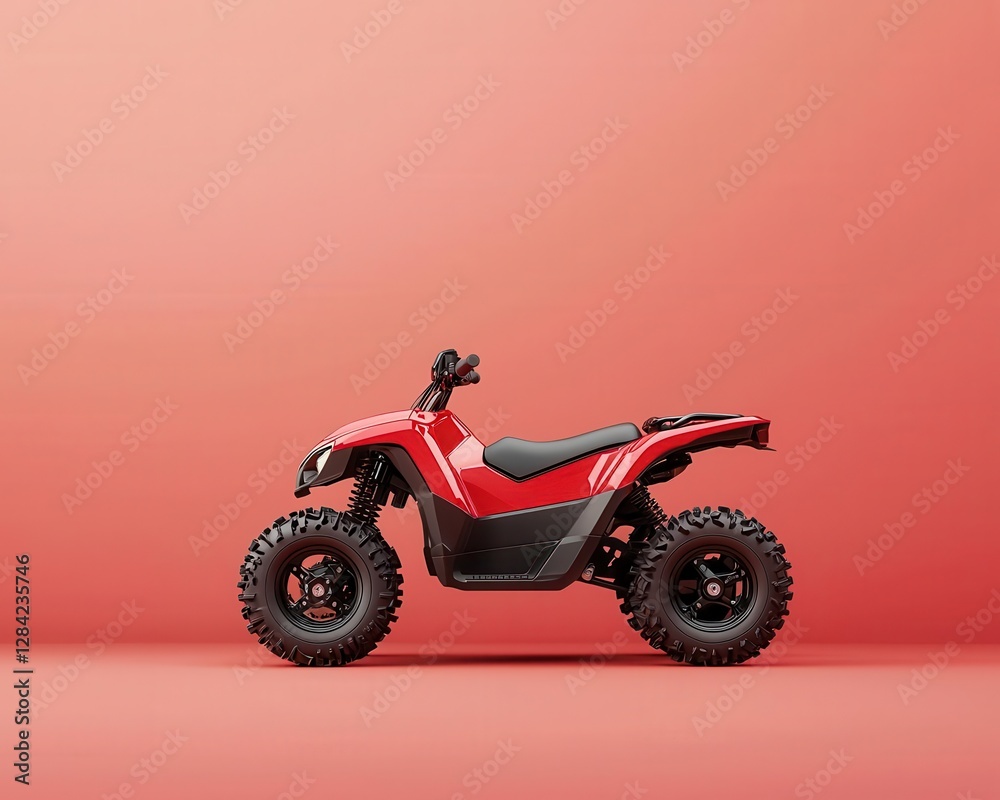 Sporty red ATV with dynamic bodywork, isolated, built for speed and agility Sporty red ATV with dynamic bodywork, isolated, built for speed and agility