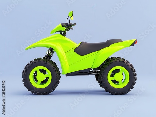 Neon green quad bike with aggressive design, isolated, attentiongrabbing style
