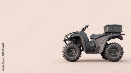 Heavyduty utility quad bike with cargo racks, isolated, designed for rough work terrain