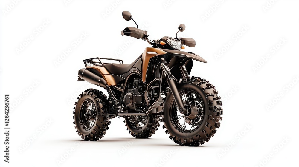 Quad bike with integrated winch and tow hooks, isolated, heavyduty support Quad bike with integrated winch and tow hooks, isolated, heavyduty support