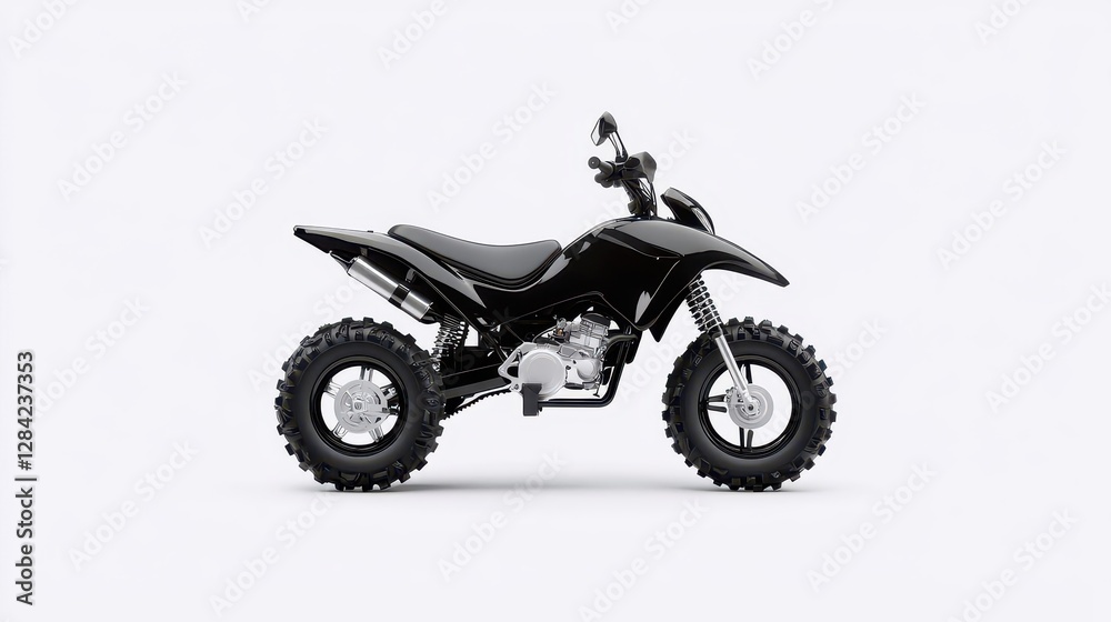 Sport quad bike with aerodynamic frame, isolated, built for trails and tracks Sport quad bike with aerodynamic frame, isolated, built for trails and tracks