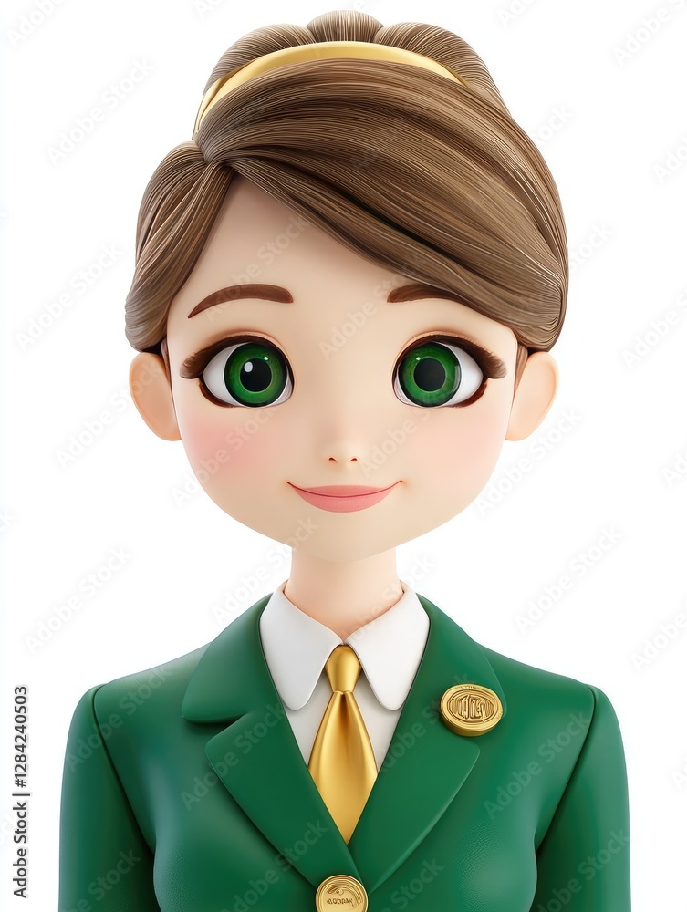 Cartoon Woman in Green Suit With Gold Accents Cartoon Woman in Green Suit With Gold Accents