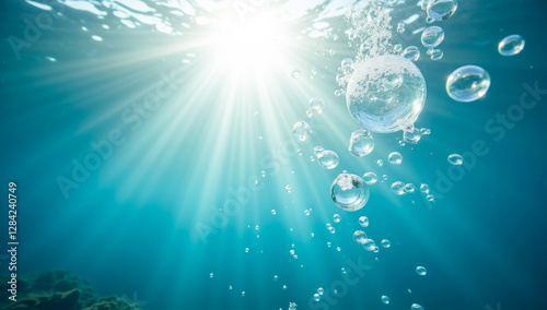 sun rays and air bubbles under water