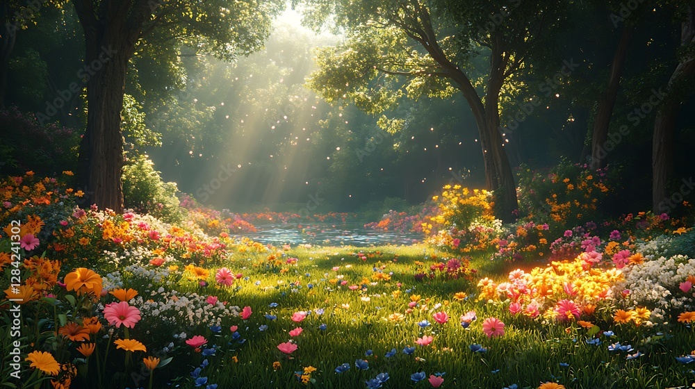 Obraz premium there is a field of flowers that are in the middle of the woods