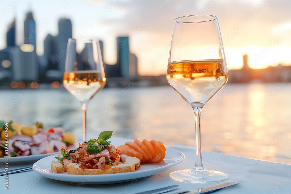 there are two plates of food and a glass of wine on a table there are two plates of food and a glass of wine on a table
