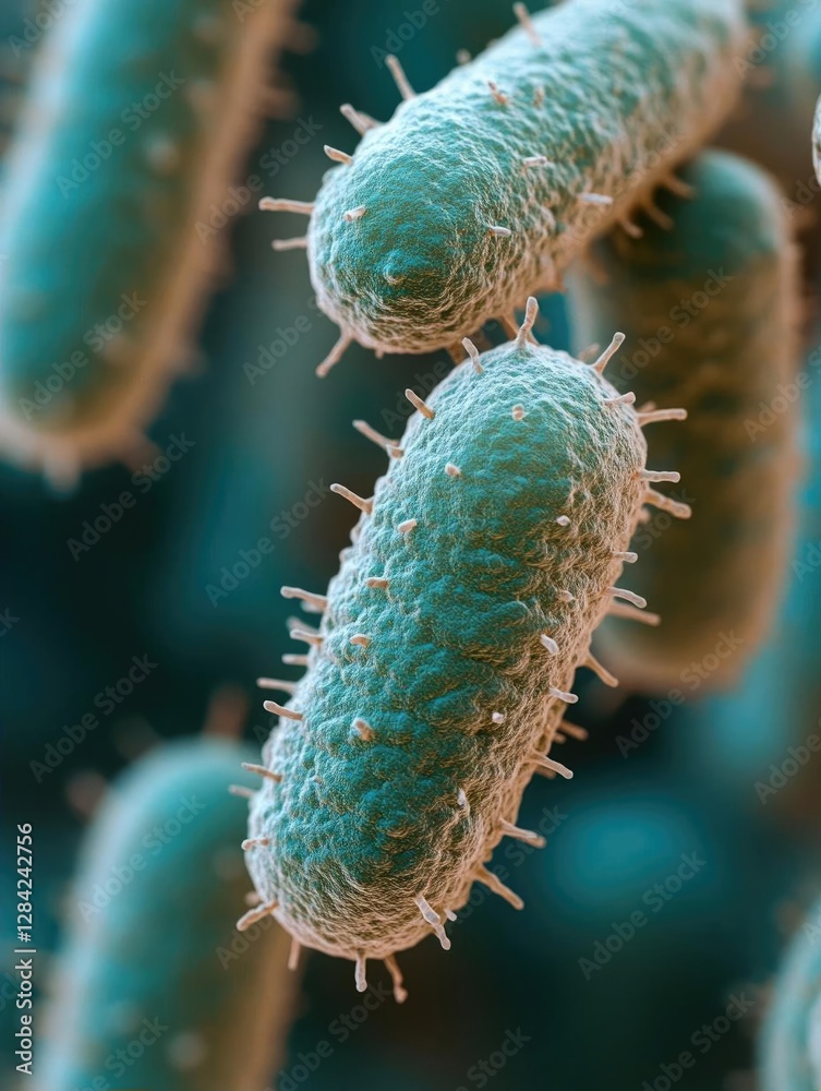 Naklejka premium Close-up view of vibrant, microscopic bacteria showcasing their unique shapes and textures