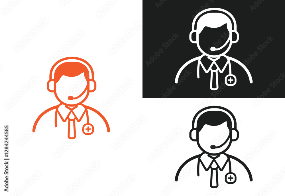 Online Doctor Support Icon with Headset on white background. Online Doctor Support Icon with Headset on white background.