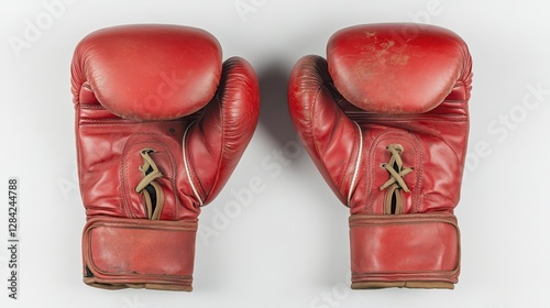 A pair of boxing gloves placed neatly side by side, with laces visible.